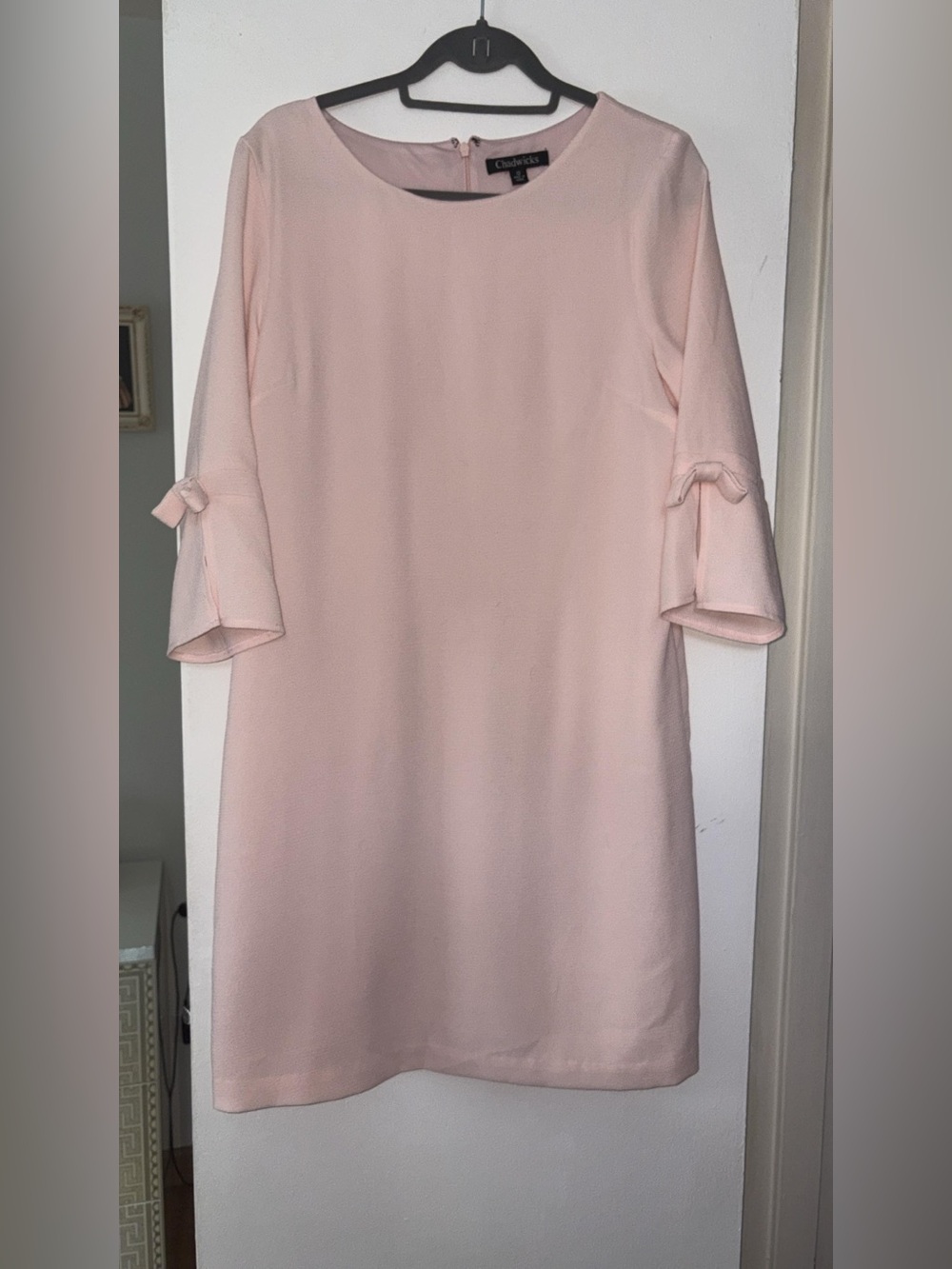 Chadwicks Blush Pink Mini Dress with Bow Sleeve Detail